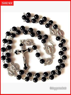Handmade Catholic Saint Benedict Rosary Necklace Cross Agate Beads Gift